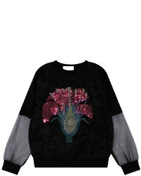 ChicNova Floral Paillette Contrast Sleeves Sweatshirt