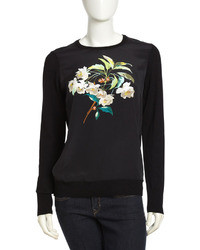 Equipment Roland Floral Silk Front Sweater Black