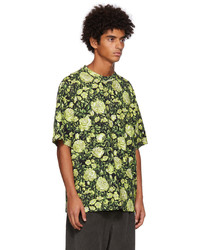 Kenzo Black Green Rose Print T Shirt