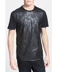 Topman Embossed Faux Leather Panel Crewneck T Shirt