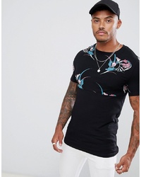 ASOS DESIGN Muscle Fit T Shirt With Floral Yoke And Sleeve Print