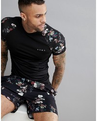 ASOS 4505 Muscle T Shirt With Floral Contrast Raglan