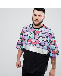 ASOS DESIGN Plus Oversized T Shirt With Silver Foil Panel And Floral Yoke