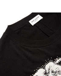 Saint Laurent Slim Fit Glitter Floral Print Cotton Jersey T Shirt