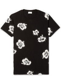 Saint Laurent Slim Fit Glitter Floral Print Cotton Jersey T Shirt