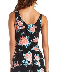 Charlotte Russe Button Up Tie Front Floral Crop Top