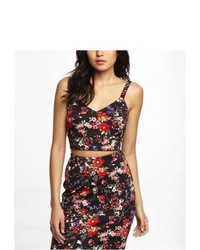 Express Floral Ladder Back Cropped Top Black Small