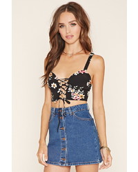 Forever 21 Floral Lace Up Front Crop Top
