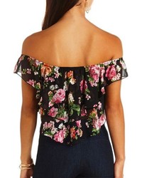 Charlotte Russe Floral Print Chiffon Off The Shoulder Crop Top