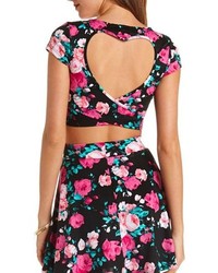 Charlotte Russe Floral Print Wrapped Heart Cut Out Crop Top
