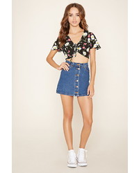 Forever 21 Ruched Front Floral Crop Top