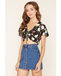 Forever 21 Ruched Front Floral Crop Top