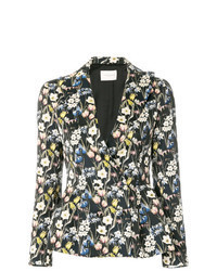 Black Floral Double Breasted Blazer