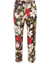 Erdem Ginnie Cropped Floral Print Silk Satin Straight Leg Pants
