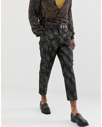 ASOS Edition Slim Suit Trousers In Gold And Black Floral Jacquard