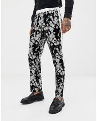 ASOS Edition Slim Tuxedo Suit Trousers In Monochrome Floral Jacquard