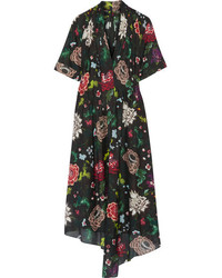 ADAM by Adam Lippes Adam Lippes Gathered Floral Print Cotton Voile Dress Black