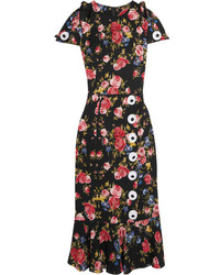 Dolce & Gabbana Floral Print Silk Blend Charmeuse Dress Black