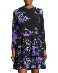 Eliza J Long Sleeve Ruffled Hem Floral Print Dress Black