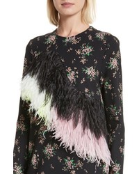 MSGM Ostrich Feather Trim Floral Print Dress