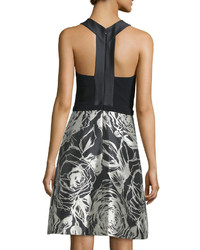 Theia Sleeveless Floral Combo Cocktail Dress