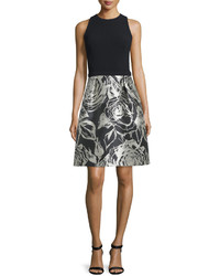 Theia Sleeveless Floral Combo Cocktail Dress