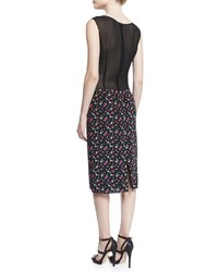 Nina Ricci Sleeveless Ruched Front Floral Print Dress Black