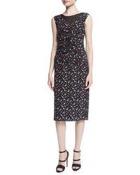 Nina Ricci Sleeveless Ruched Front Floral Print Dress Black
