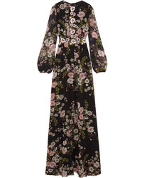 Giambattista Valli Appliqud Floral Print Silk Georgette Gown Black