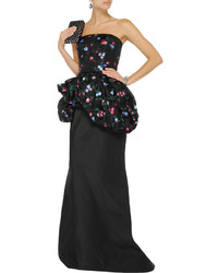 Oscar de la Renta Floral Embroidered Gauze And Twill Gown