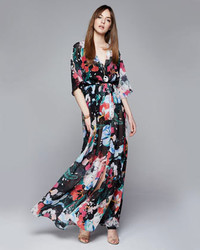 French Connection Floral Reef Chiffon Maxi Dress Black Multi