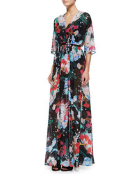 French Connection Floral Reef Chiffon Maxi Dress Black Multi