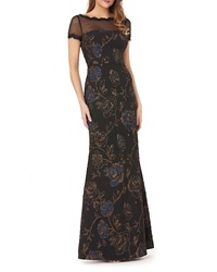 JS Collections Illusion Neck Matelasse Trumpet Gown