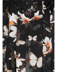 Nobrand Lace Bustier Magnolia Moth Print Silk Chiffon Gown