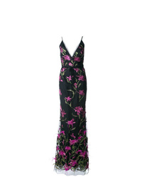 Marchesa Notte Long Embroidered Floral Dress