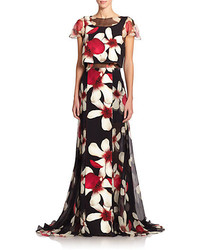 Carolina Herrera Magnolia Print Overlay Gown