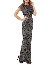 JS Collections Metallic Embroidered Gown
