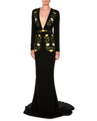 Stella McCartney Nashville Floral Long Sleeve Gown Black