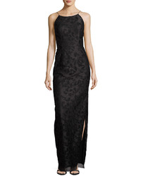 Aidan Mattox Sleeveless Floral Column Gown Black