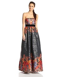 Adrianna Papell Strapless Printed Party Gown With Velvet Waist Band