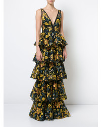 Marchesa Notte Tiered Floral Gown