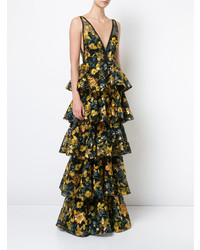 Marchesa Notte Tiered Floral Gown
