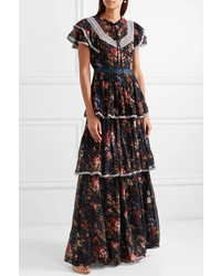 Needle & Thread Winter Forest Broderie Med Printed Fil Coup Chiffon Gown