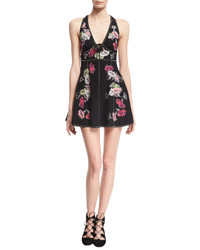 Marc Jacobs Floral Embroidered Sleeveless Fit Flare Minidress Black