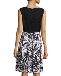 Ellen Tracy Floral Print Fit And Flare Dress Blackivory