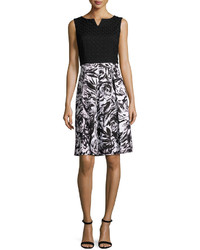 Ellen Tracy Floral Print Fit And Flare Dress Blackivory