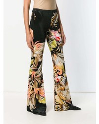 Black Coral Print Flared Trousers