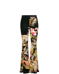 Black Coral Print Flared Trousers