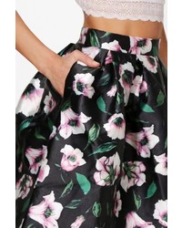 Boohoo Hope Floral Woven Box Pleat Midi Skirt