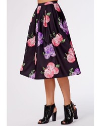 Missguided High Waisted Floral Print Full Midi Skirt Black | Where ...